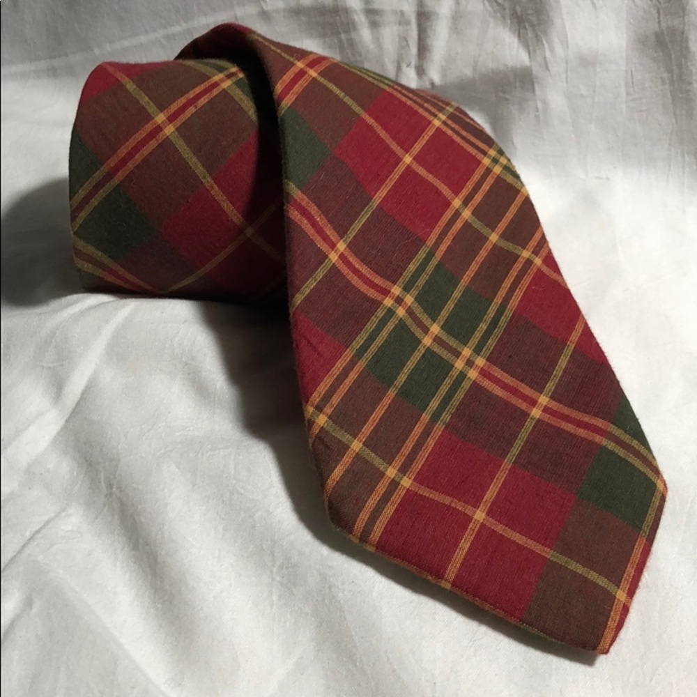 Land’s End Men’s Cotton Tie Red Green Tan Long